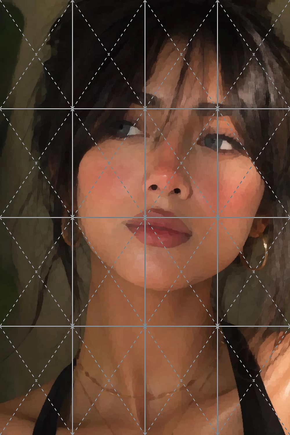 4x4 grid overlay with cell diagonals on a reference photo