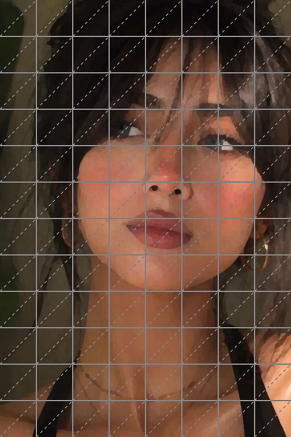 square grid overlay with crossed diagonals on a reference photo