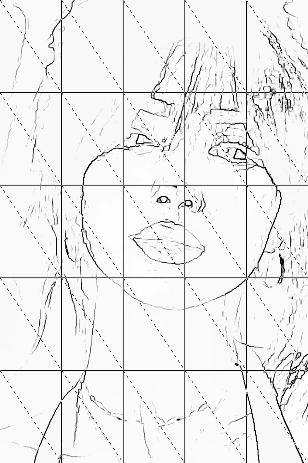 grid overlay applied on top of a sketch outline